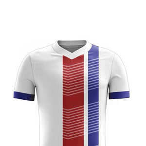 Ensemble de maillots de football personnalisés pour hommes, blanc, rouge, bleu, rayé, col en V, manches courtes, polyester, évacuation de l'humidité, coupe athlétique, toutes saisons - Product Image 3