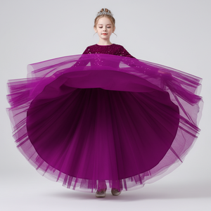 Vestido de Princesa de Lujo en Terciopelo Morado con Lentejuelas Bordadas y Malla Suave para Niñas, Vestido de Fiesta, Fabricante al por Mayor, OEM, ODM - Product Image 5