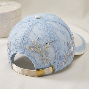<b>Women</b> Lace Baseball <b>Hat</b> With Floral Embroidery Rhinestone Details Adjustable Closure Fashion Casual Outdoor <b>Summer</b> - Product Image 2
