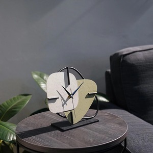 Geometric Wood & Metal Desk <b>Clock</b> Minimalist Design Silent Quartz Movement <b>Battery</b> Operated Needle Display - Product Image 3