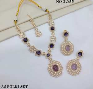 Ensemble de bijoux de créateur AD Polki : collier, boucles d'oreilles pendantes et mang tika, fait main, pour mariée et fêtes, pour femmes, vente en gros - Product Image 6