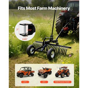 Rastrello Paesaggistico Trainabile Regolabile in Altezza da 48 Pollici con 24 Denti in Acciaio Resistente per ATV, Tosaerba e Trattori - Rastrello per Erba e Roccia - Product Image 2