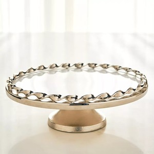 Round Metal <b>Cake</b> <b>Stand</b> with Twisted Edge Design Silver Finish Elegant Dessert Display Base - Product Image 1