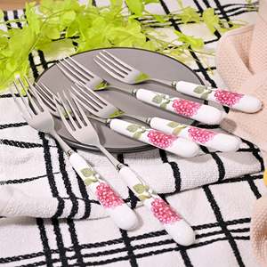 Juego de 6 Tenedores con Mango de Cerámica con Diseño de Flor de Hortensia, Utensilios Elegantes para Comer - Product Image 2