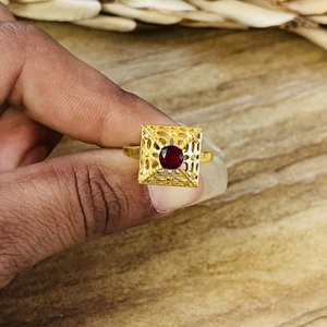 High Demand Pyramid <b>Garnet</b> Brass <b>Ring</b> 18k Gold Plated Statement Hollow Cutout <b>Ring</b> Geometric <b>Ring</b> For Women Solitaire <b>Ring</b> - Product Image 6