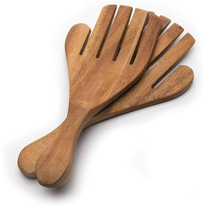 Ensemble de 2 cuillères à salade en bois d'acacia faites à la main, forme griffe d'ours, pour servir, écologiques, pour grand saladier - Product Image 1