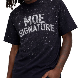 Hot Selling Men's shirts <b>Rhinestone</b> Sparkly Luxury Black Graphic 250GSM Tee Oversized Hip Hop Streetwear Short Sleeve Bling <b>Tops</b> - Product Image 4
