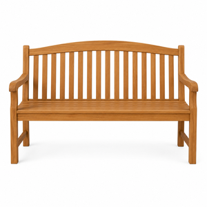 Solid Teak Wood Outdoor Garden <b>Bench</b> Traditional Design Saber <b>Leg</b> Slatted Seat Backrest Curved Armrests Eco-Friendly Durable - Product Image 1