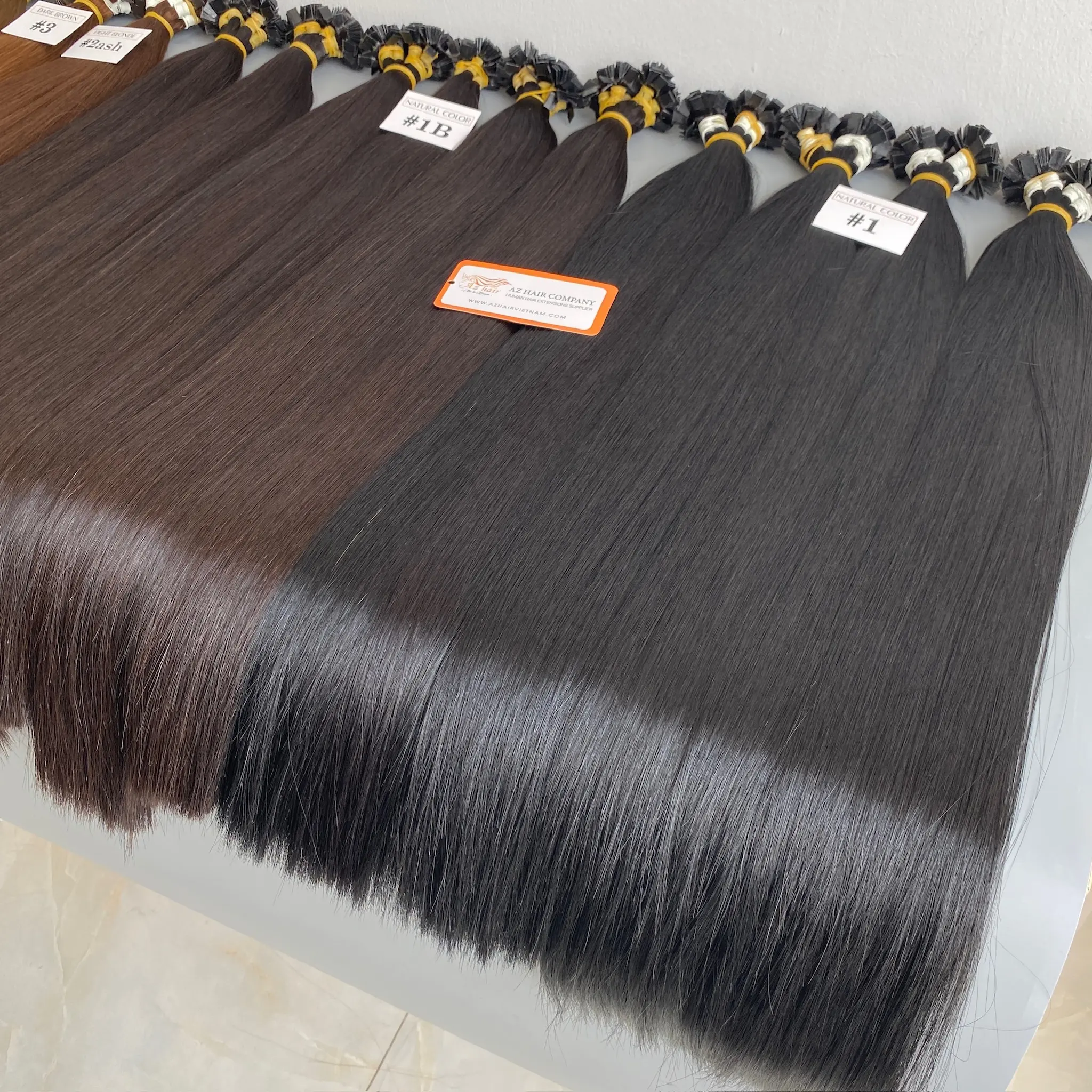 Extensiones de cabello alineadas con cutícula virgen, fabricación de cabello de punta plana, 100 hebras populares por paquete, trama Genius de precio al por mayor