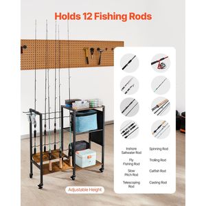 Supporto per canna da pesca a 12 aste con Organizer per carrelli per Garage facile da spostare attrezzature da pesca - Product Image 3