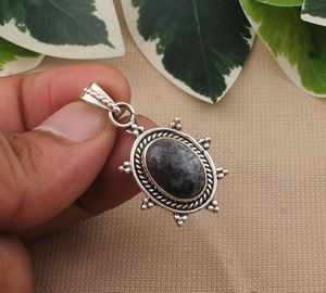 Colgante de Jaspe Oceánico Natural, Plata de Ley 925, Chapado en Platino, Collar de Piedra, Patrón Único Vintage, Joyería Artesanal Unisex - Product Image 5