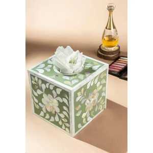 Caja de pañuelos cuadrada de madera verde de lujo con incrustaciones de nácar, diseño floral vintage, soporte decorativo hecho a mano, ecológico. - Product Image 2