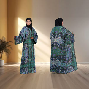 Abaya de Lino con Frente Abierto, Estampado Digital, Estilo Fluido y Modesto, Largo hasta el Suelo, Elegante, para Mujer, para Oración en Ramadán, Ligera - Product Image 3