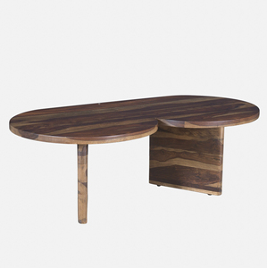 Mesa de Centro Moderna de Madera de Mango y Acacia con Forma de Medio Círculo, Dos Patas Plegables, para Sala de Estar, Oficina en Casa, Mesa de Café - Product Image 3