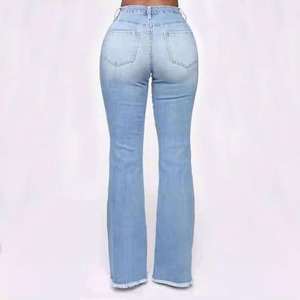 Pantalones Vaqueros Rotos Personalizados para Mujer, de Cintura Alta, Acampanados, de Pierna Ancha, Transpirables, Vaqueros de Mezclilla para Dama, Ropa Casual para Mujer, OEM - Product Image 2