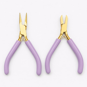 Juego de alicates profesionales para la fabricación de joyas, acabado dorado, mango ergonómico morado, herramientas manuales de precisión para la elaboración de joyas. - Product Image 1