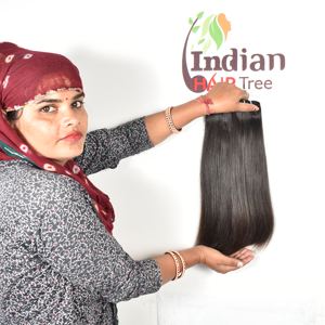 Wholesale Natural hair women Cuticle deep wave Style weaving none processed bundle Straight Indian Temple Human Hair Extensions - Product Image 4