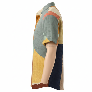 Men's Cuban Collar <b>Shirt</b> Color Block <b>Patchwork</b> Short Sleeve Breathable Custom OEM Wholesale - Product Image 5