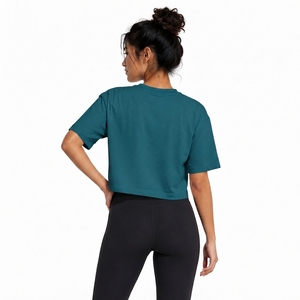 Top corto de color verde azulado para mujer, cuello redondo, manga corta, corte holgado, color sólido, tejido de punto, informal, para primavera y verano - Product Image 2