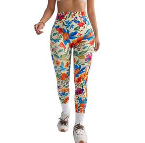 High Waist Full Length Floral Printed Knitted Spandex <b>Leggings</b> Sporty Women's Stretch <b>Summer</b> Wear - Product Image 1