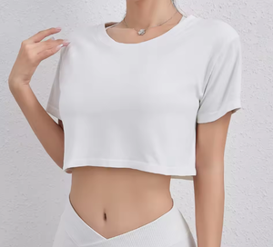 T-shirt court ample pour femme fabriqué en usine, 100 % coton, écologique, respirant, col rond, manches courtes, vêtement de fitness - Product Image 4