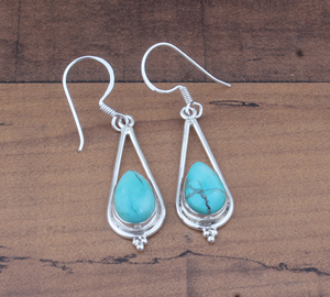 Boucles d'oreilles pendantes en turquoise naturelle, plaquées argent sterling 925, bijoux de luxe pour mariage, forme goutte d'eau, vente en gros pour femmes - Product Image 3