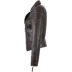 Chaqueta de moto de cuero genuino para mujer con cierre de cremallera y cuello vuelto para otoño - Product Image 2