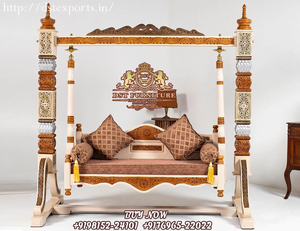 Balançoire d'intérieur en bois de teck sculpté à la main, balançoire de Base en bois de paon pour la maison, finition en noyer, balançoire sculptée en paon pour la maison - Product Image 2