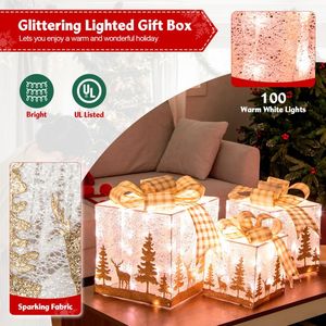 Juego de 3 Cajas de Regalo Navideñas Iluminadas con 100 Luces Blancas Cálidas - Product Image 6