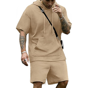 Comfortable Men’s Hoodie and Shorts <b>Set</b> Lightweight Summer Outfit Casual Gym Wear Street Style Daily Fashion Combo - Product Image 1