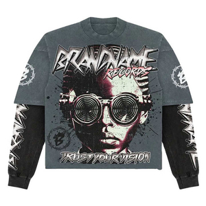 Oversized 100% Cotton Graphic Boxy Tee Double Layer Long Sleeve Shirts for Men Heavy Cotton over Size Boxy Double Layer <b>T</b>-Shirts - Product Image 1