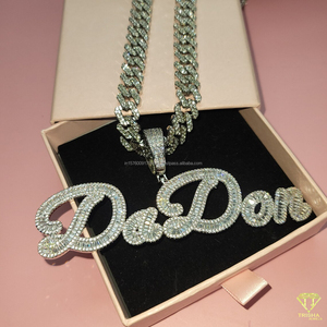 " DoDon " <b>Letter</b> Pendant With Cuban Link Chain Moissanite Diamond Hip Hop Necklace Luxury Jewelry - Product Image 4