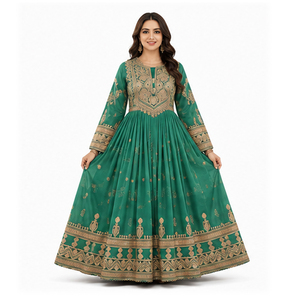 Manufactures <b>Green</b> <b>Silk</b> Embroidered Traditional Indian Pakistani Women's Loose Fit Floor Length Wedding Dress Afghan Kuchi Dress - Product Image 1