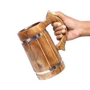 Mug à bière en bois poli fait main, style viking rustique médiéval, traditionnel - Product Image 5