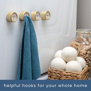 Lot de 4 crochets adhésifs ronds en or brossé pour serviettes de cuisine et de salle de bain, système de rangement mural - Product Image 3