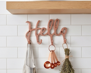 Premium Copper Plated Metal Hello <b>Hook</b> Wall Mount 4 <b>Hooks</b> Novelty Design For Clothing Storage Stylish Home Decor - Product Image 3