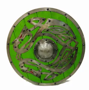 Средневековый круглый щит для викингов готовый Настенный Ковер деревянный щит для домашнего декора зеленого цвета