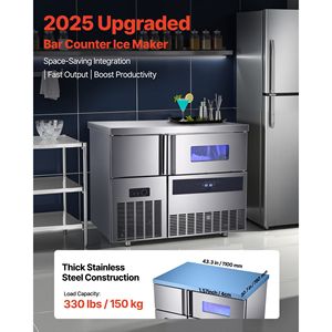 Macchina Professionale per Ghiaccio in Acciaio Inox, Produzione 330 Libbre/24H, Capacità di Stoccaggio 88 Libbre, 144 Cubetti/Ciclo, Autopulente, Nuova 500kg - Product Image 2