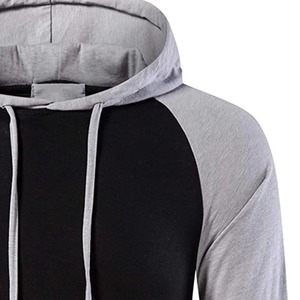 Custom Men Raglan Hooded Long Sleeve T Shirt Black Grey Contrast Lightweight Jersey Baseball Slim Gym Hoodie Tee <b>Top</b> - Product Image 4