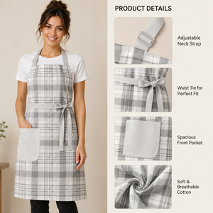 Cotton <b>Kitchen</b> <b>Apron</b> with Adjustable Neck Strap, Durable Chef <b>Apron</b> for Home, Cafe & Bakery - Product Image 3