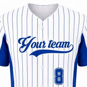 Maillot de baseball bleu roi et blanc pour homme, chemise d'équipe à rayures fines avec boutons sur le devant, uniforme sportif professionnel léger - Product Image 3