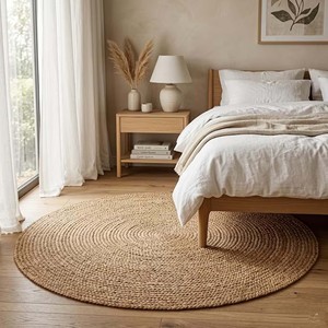 Solid Round Braided Jute <b>Rug</b> Natural Woven Area Carpet Eco Friendly <b>Boho</b> Farmhouse Living Room Bedroom Floor Decor Handma - Product Image 6
