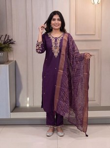 LD CREATION Modern Silk Kurti <b>Pant</b> Dupatta Set for Women Embroidered <b>Sequin</b> Work Jacquard Printed Dupatta - Product Image 5