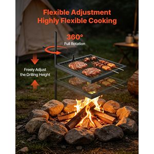 Heavy Duty 16" Swivel Campfire Grill <b>Grate</b>-Portable Steel <b>BBQ</b> Mesh 360 Height Adjustable - Product Image 5