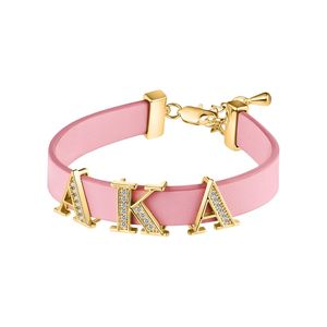 Pink <b>Leather</b> Slide <b>Bracelet</b> with Gold Tone Letter Charm Elegant Fashion Jewelry Accessory for Women Girls Party Gift and Daily - Product Image 1