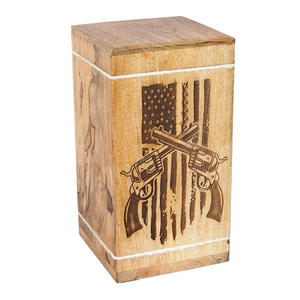 Wood <b>Pet</b> Cremation Urn Rectangle Western Style Engraved American Flag and Revolvers Durable Memorial <b>Box</b> for <b>Pets</b> - Product Image 1