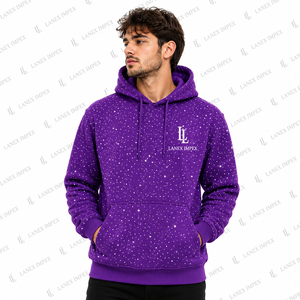 เสื้อฮู้ดผู้ชายสีม่วงประดับเพชรเทียม สกรีนโลโก้ได้ สไตล์สตรีทแวร์ลำลอง เสื้อฟลีซแขนยาวมีฮู้ด แฟชั่นเสื้อฮู้ดฤดูหนาว - Product Image 2