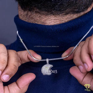 High Shine Football Inspired Pendant <b>Necklace</b> Featuring Moissanite Diamonds In <b>Solid</b> 925 <b>Silver</b> Hip Hop Jewelry - Product Image 6