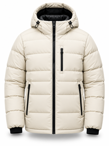 Chaqueta Acolchada con Capucha para Hombre, Color Beige, Cálida, Resistente al Viento, Impermeable, de Secado Rápido, Informal, con Cierre, Relleno de Poliéster, Logotipo Personalizado, Corte Regular - Product Image 1