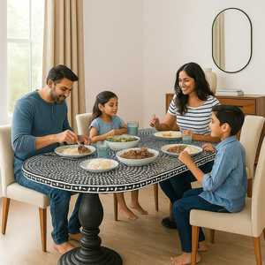Modern Eco-Friendly Oval Bone Inlay Top Pedestal <b>Console</b> <b>Table</b> with Leg Base and Geometric Design for Living Room Furniture - Product Image 2